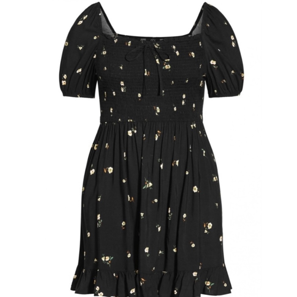 City Chic CCX Darling Short Sleeve Dress Black Ditsy 20W Large